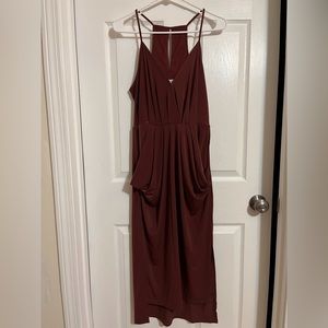 Maroon v neck midi dress